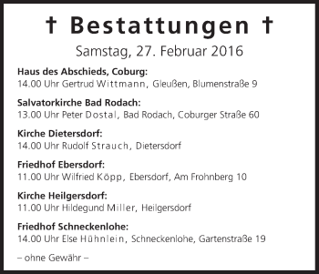 Anzeige von Bestattungen vom 27.02.2016 von MGO