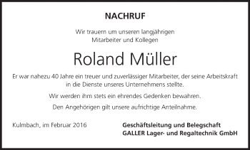 Anzeige von Roland Müller von MGO