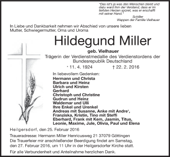 Anzeige von Hildegund Miller von MGO