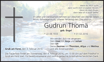 Anzeige von Gudrun Thomä von MGO