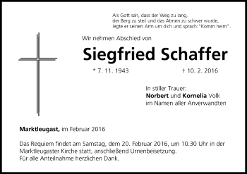 Anzeige von Siegfried Schaffer von MGO