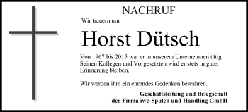 Anzeige von Horst Dütsch von MGO
