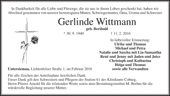 Anzeige von Gerlinde Wittmann von MGO