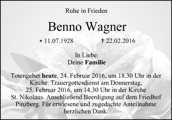 Anzeige von Benno Wagner von MGO