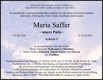 Anzeige von Maria Saffer von MGO Anzeige von Maria Saffer von MGO