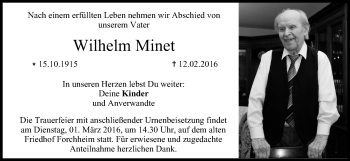 Anzeige von Wilhelm Minet von MGO