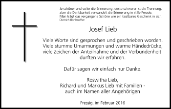 Anzeige von Josef Lieb von MGO