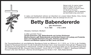 Anzeige von Betty Babendererde von MGO