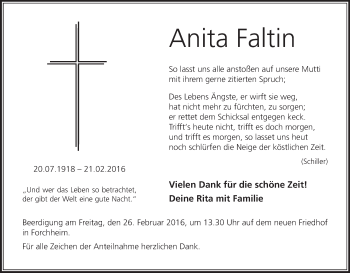 Anzeige von Anita Faltin von MGO