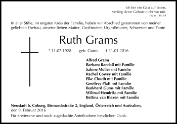 Anzeige von Ruth Grams von MGO