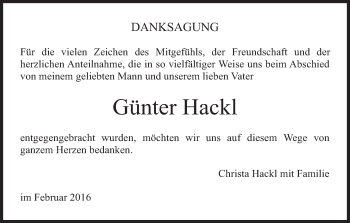 Anzeige von Günter Hackl von MGO