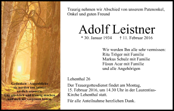 Anzeige von Adolf Leistner von MGO