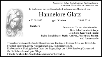 Anzeige von Hannelore Glatz von MGO