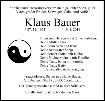 Anzeige von Klaus Bauer von MGO