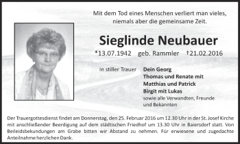 Anzeige von Sieglinde Neubauer von MGO