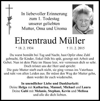 Anzeige von Ehrentraud Müller von MGO