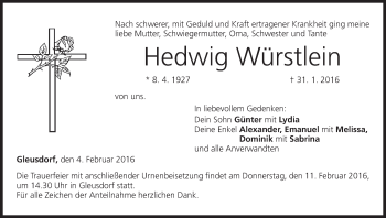 Anzeige von Hedwig Würstlein von MGO