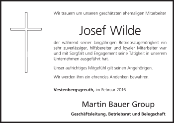 Anzeige von Josef Wilde von MGO