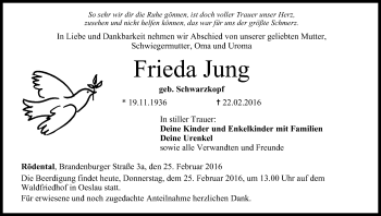 Anzeige von Frieda Jung von MGO