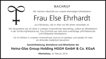 Anzeige von Else Ehrhardt von MGO