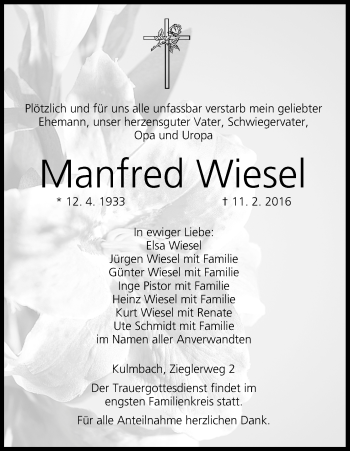 Anzeige von Manfred Wiesel von MGO