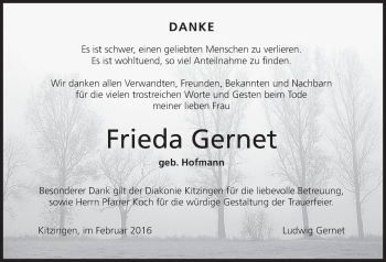 Anzeige von Frieda Gernet von MGO