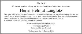 Anzeige von Helmut Langlotz von MGO