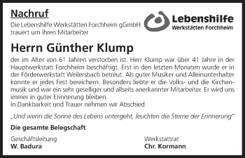 Anzeige von Günther Klump von MGO