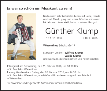 Anzeige von Günther Klump von MGO