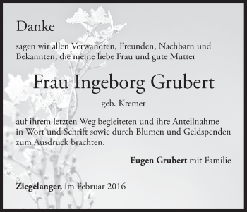 Anzeige von Ingeborg Grubert von MGO