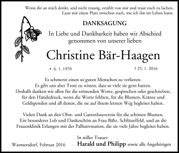 Anzeige von Christine Bär-Haagen von MGO