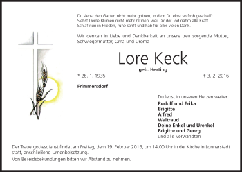 Anzeige von Lore Keck von MGO
