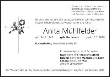 Anzeige von Anita Mühlfelder von MGO