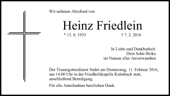 Anzeige von Heinz Friedlein von MGO