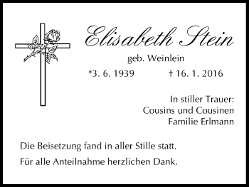 Anzeige von Elisabeth Stein von MGO