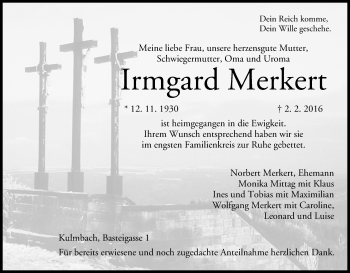 Anzeige von Irmgard Merkert von MGO