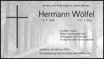 Anzeige von Hermann Wölfel von MGO