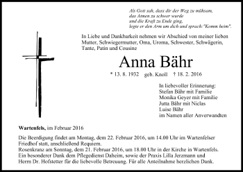 Anzeige von Anna Bähr von MGO