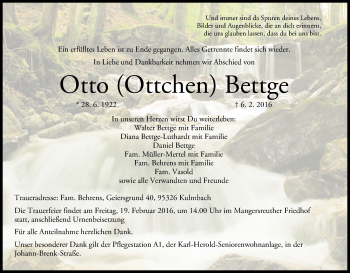 Anzeige von Otto Bettge von MGO