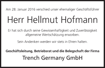 Anzeige von Hellmut Hofmann von MGO