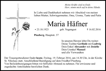 Anzeige von Maria Häfner von MGO Anzeige von Maria Häfner von MGO