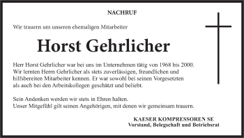 Anzeige von Horst Gehrlicher von MGO