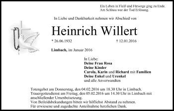 Anzeige von Heinrich Willert von MGO