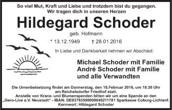 Anzeige von Hildegard Schoder von MGO