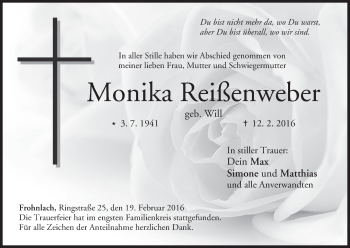 Anzeige von Monika Reißenweber von MGO