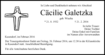 Anzeige von Cäcilie Galetzka von MGO