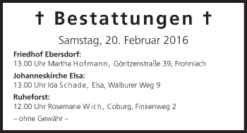 Anzeige von Bestattungen vom 20.02.2016 von MGO