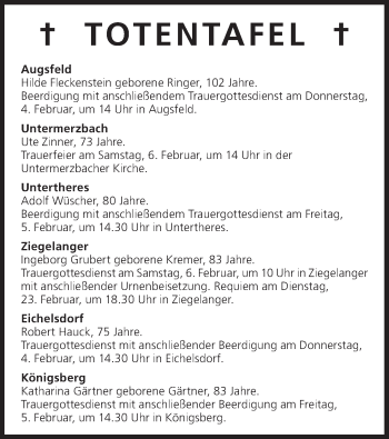 Anzeige von Totentafel vom 04.02.2016 von MGO
