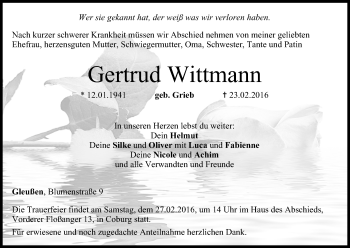 Anzeige von Gertrud Wittmann von MGO