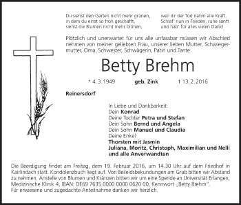 Anzeige von Betty Brehm von MGO